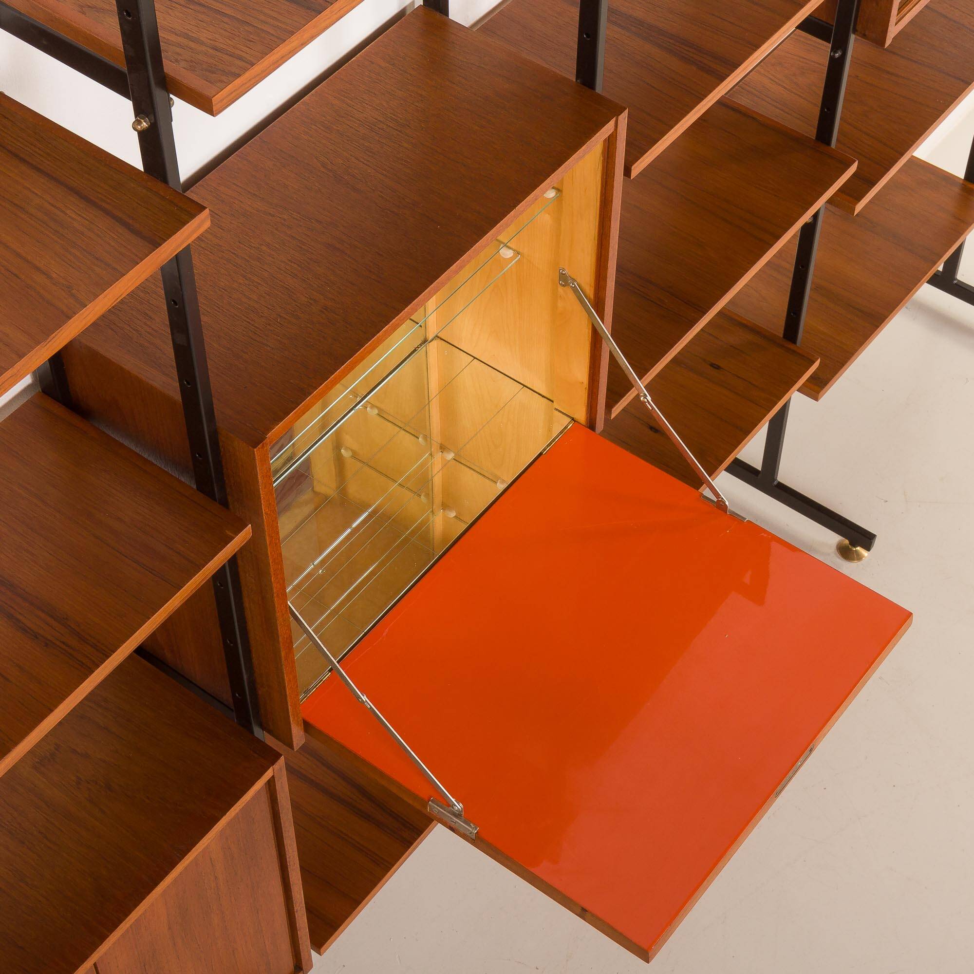 Italian free standing wall unit in teak, 1960s