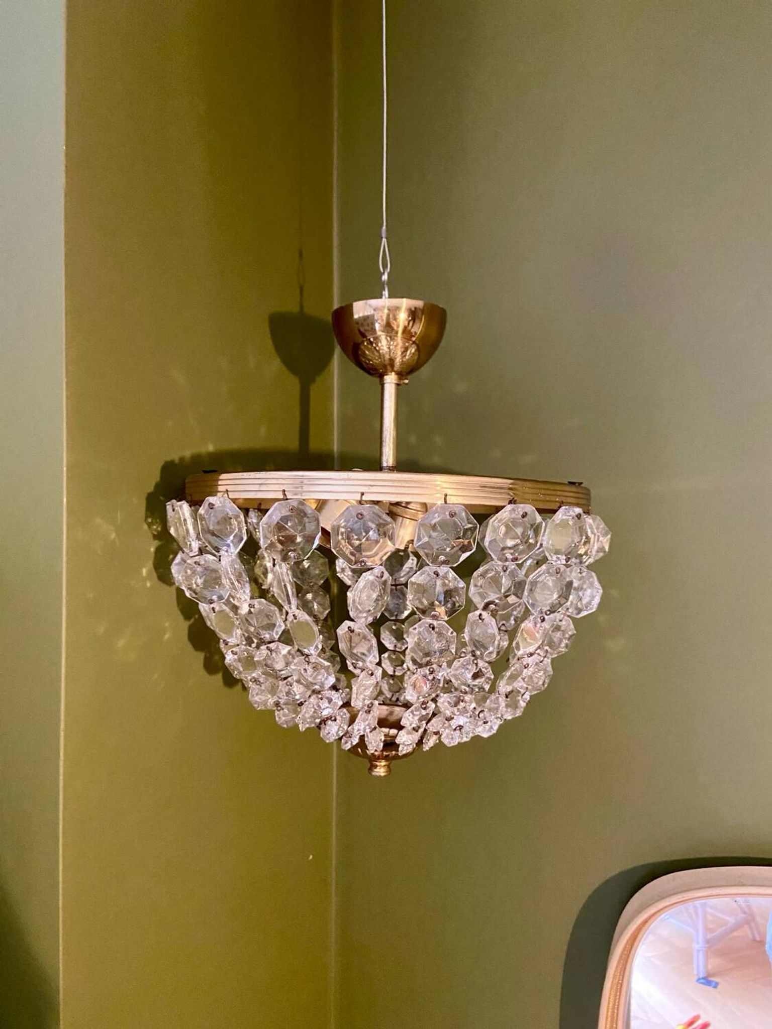 Crystal and brass chandelier pendants