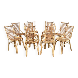 Lot de 10 chaises en rotin vintage