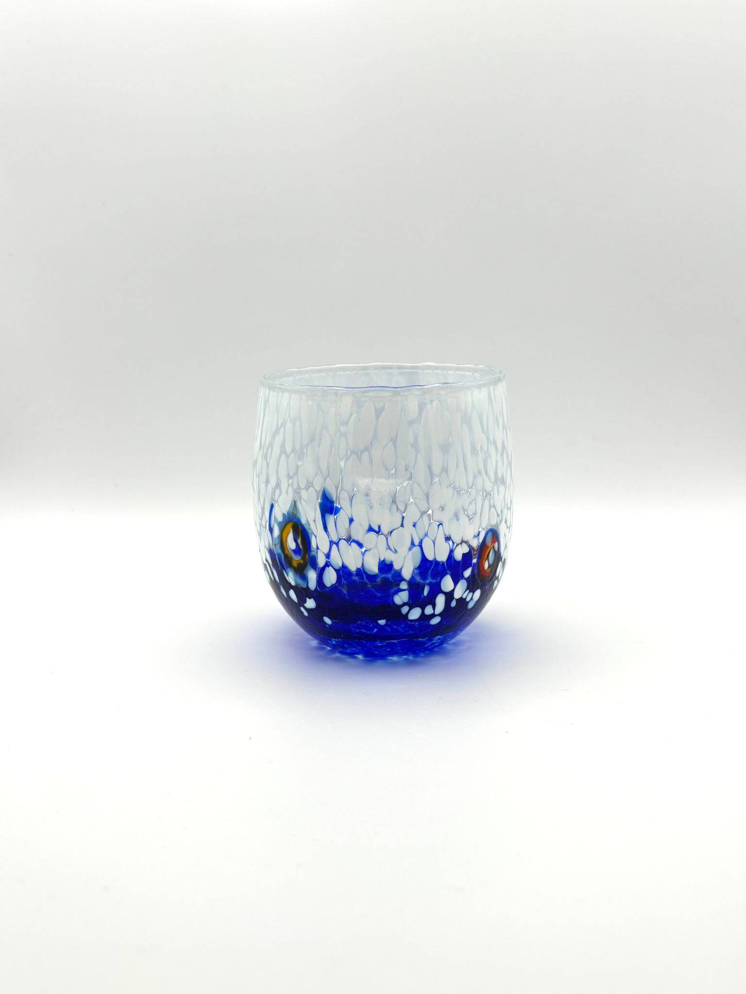Set of 6 blown glass glasses from Venice with Effetre Murano murrine.