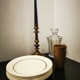 Set of 6 old flat plates with silver edging