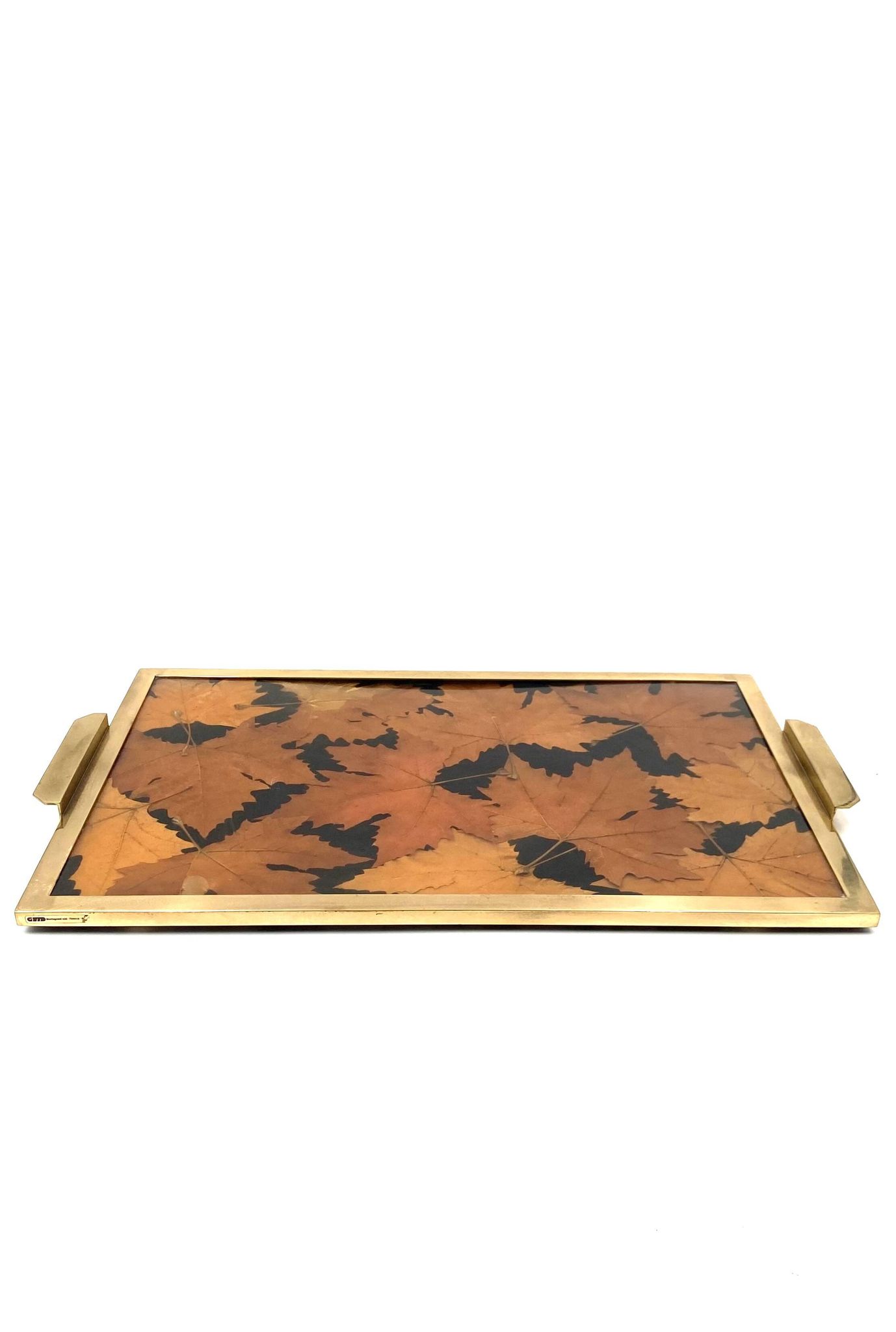 Hollywood regency brass and leaves resin tray, Montagnani Firenze Italy 1970s