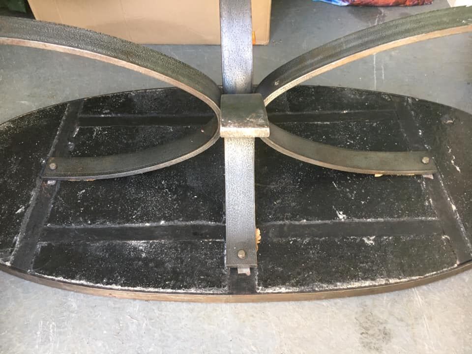 Oval wrought iron and slate coffee table in 1960/ 1970