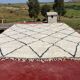 Very large vintage Beni Ouarain rug in cream wool with black diamonds, 426x344cm.