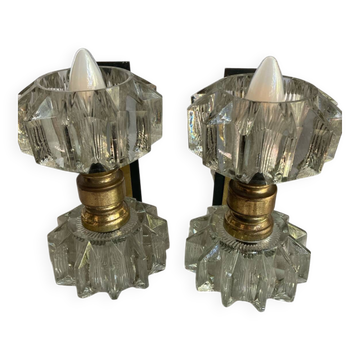 Pair of 1930s wall lights, Italian work, Murano glass and brass