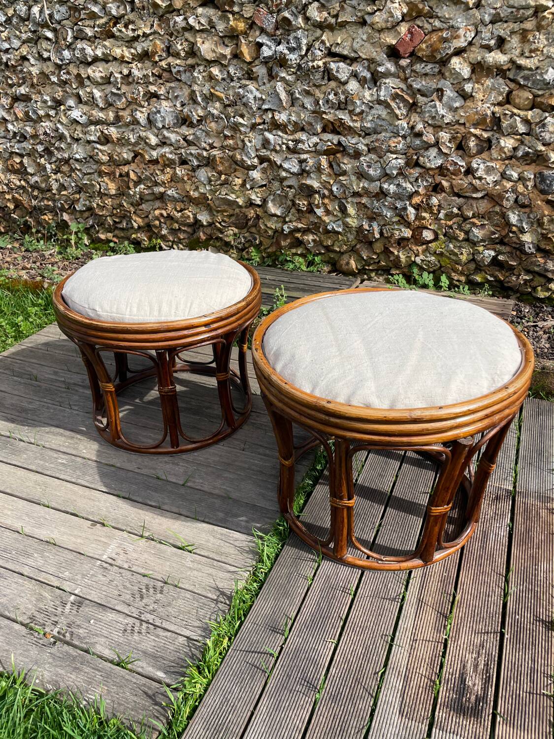 Pair of vintage rattan stools 1970