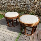 Paire de tabourets rotin vintage 1970