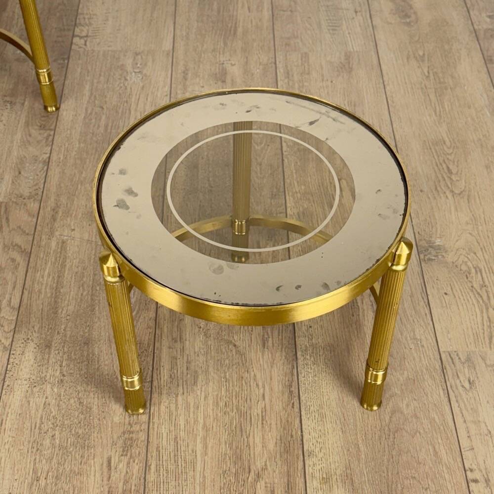 Tables gigognes rondes bronze doré verre fumé vintages
