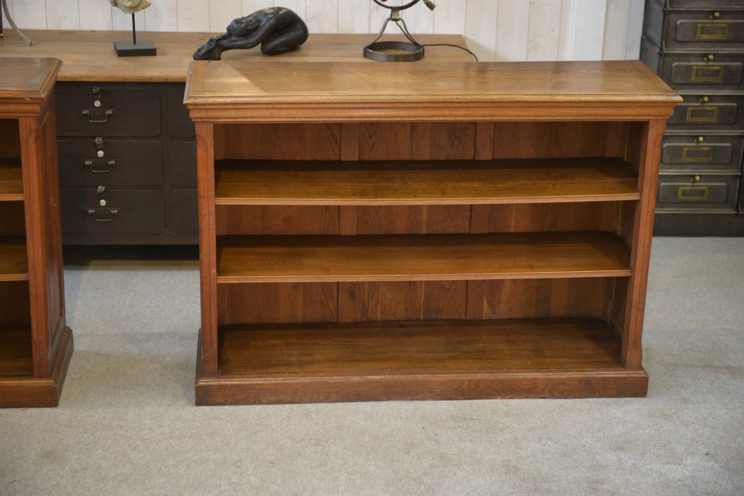 Pair of solid oak bookshelves from the 1920s.