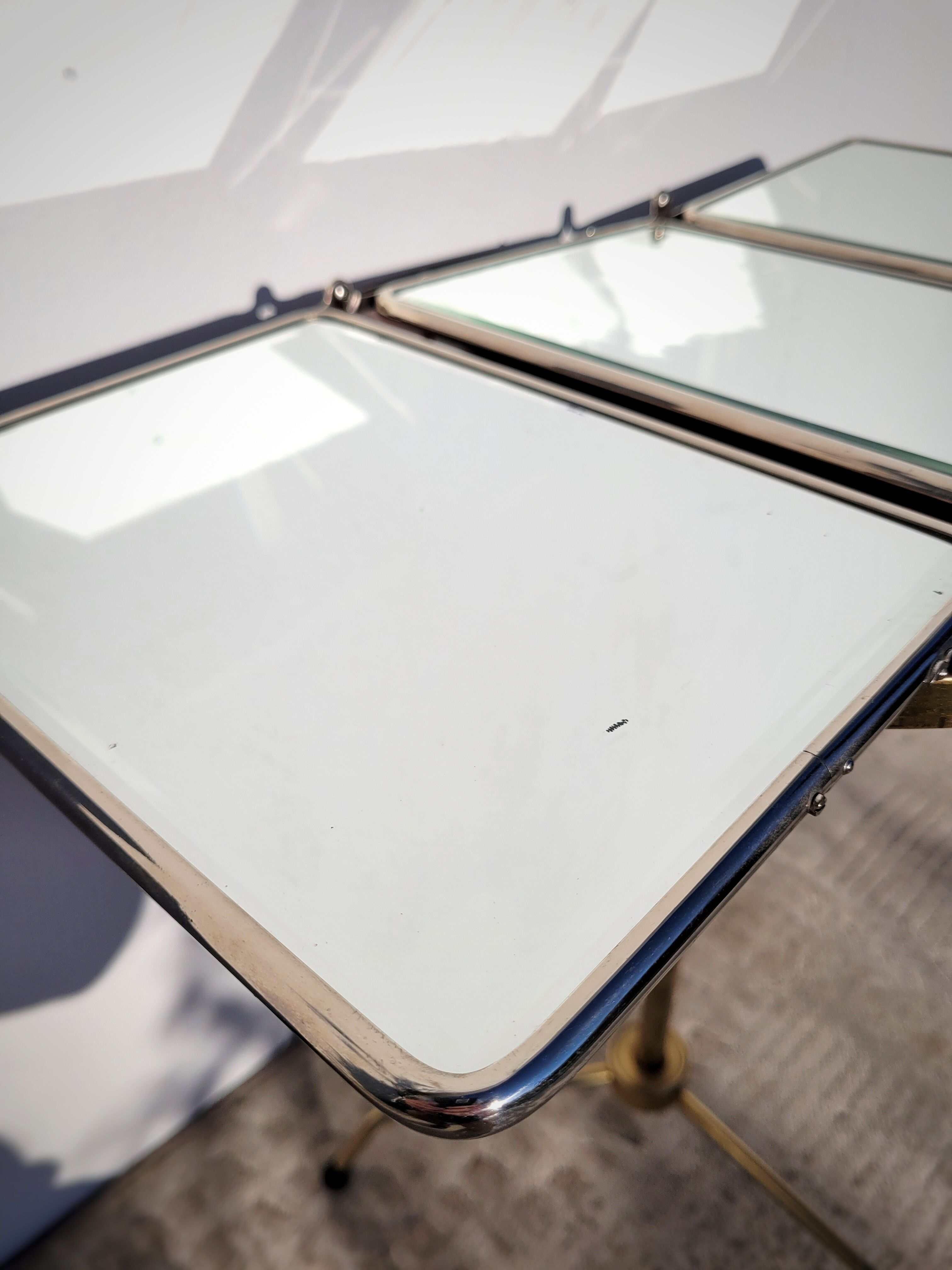 Beveled triptych barber mirror