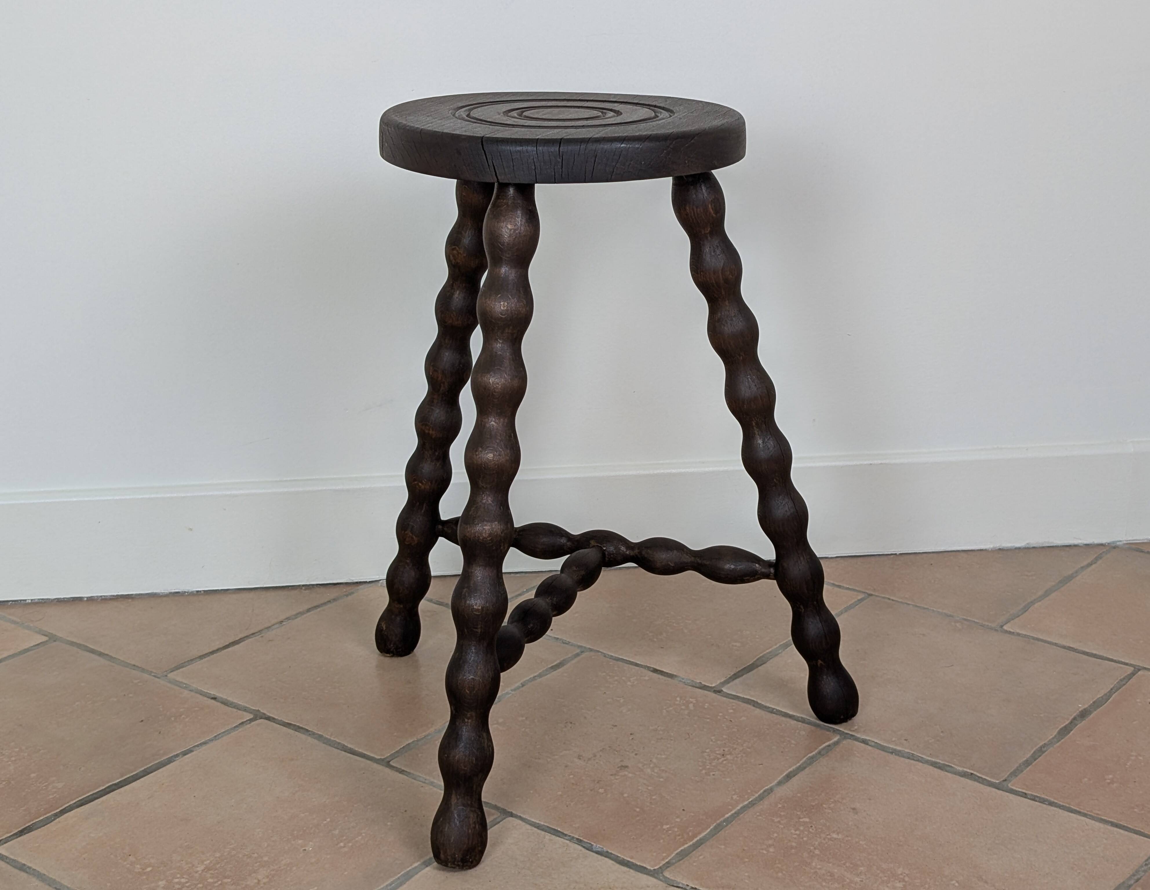 Tabouret/porte plante tripode bois tourné