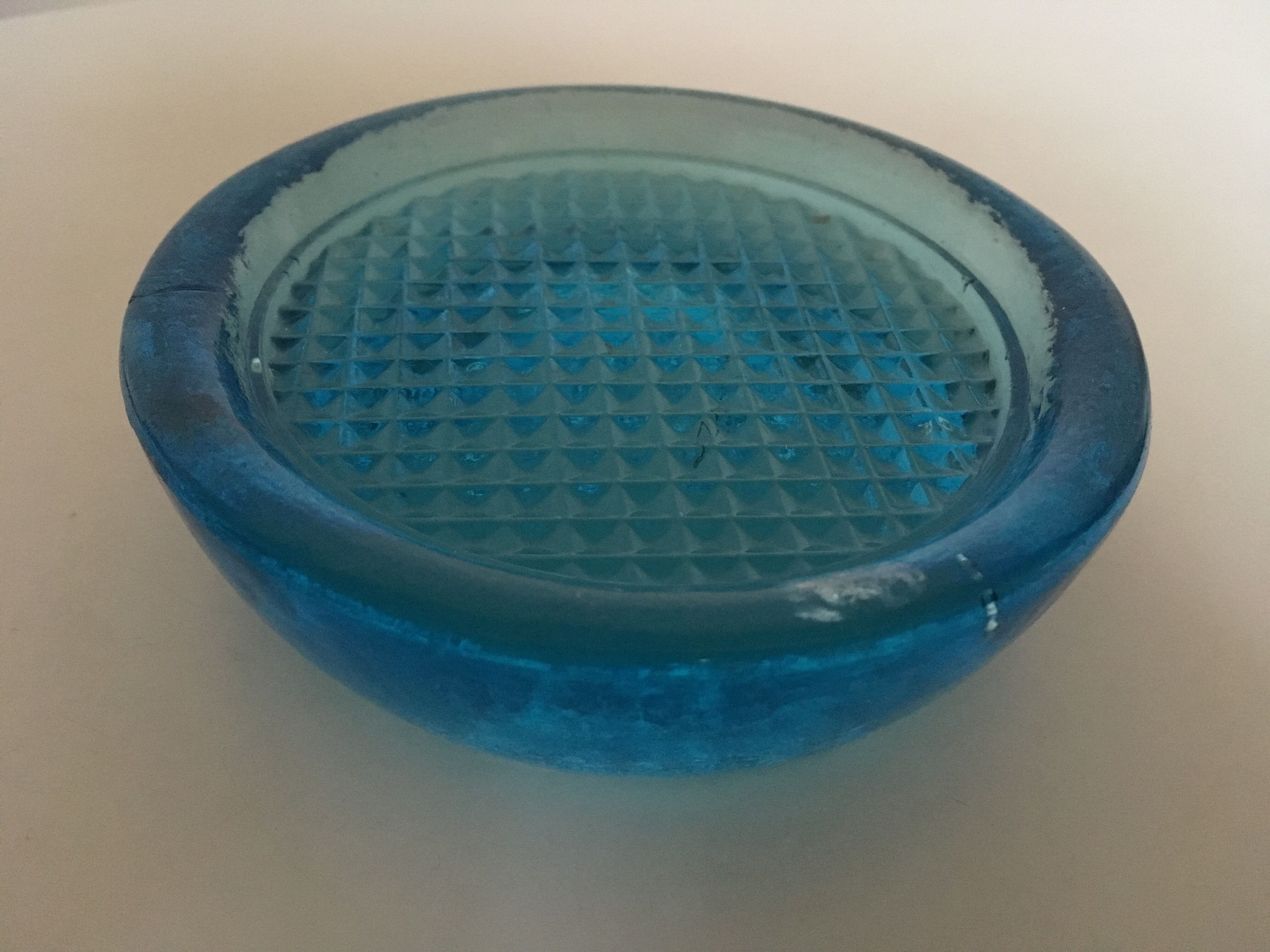 Cast glass moulded turqoise art deco mid century
