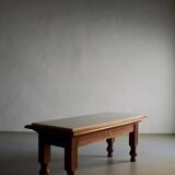 White marble carved oak coffee table