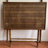 Folding table in bamboo-style wood and woven top, Napoleon III