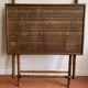 Folding table in bamboo-style wood and woven top, Napoleon III