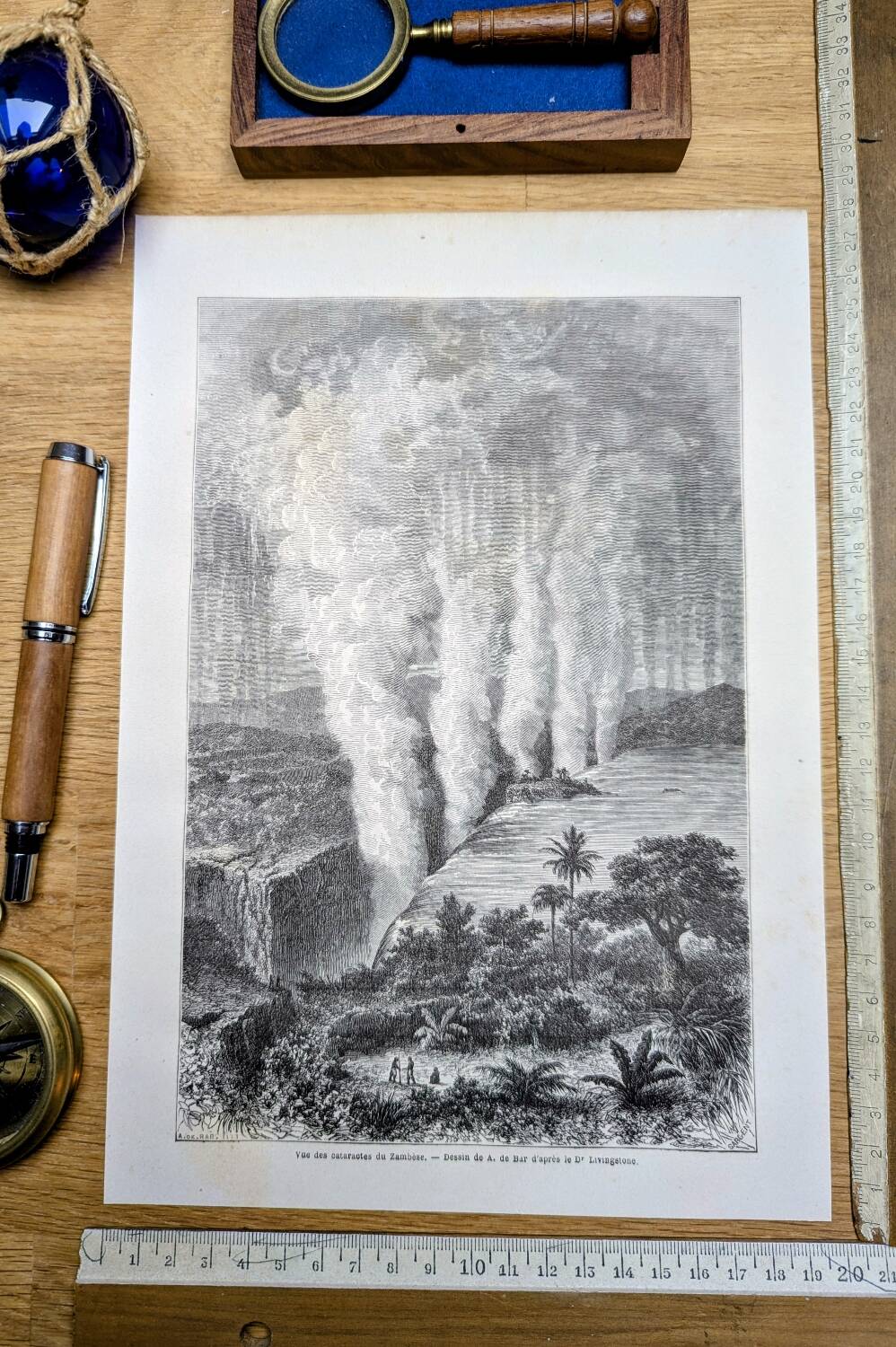 Victoria Falls, Africa. Printed illustration from 1866.
