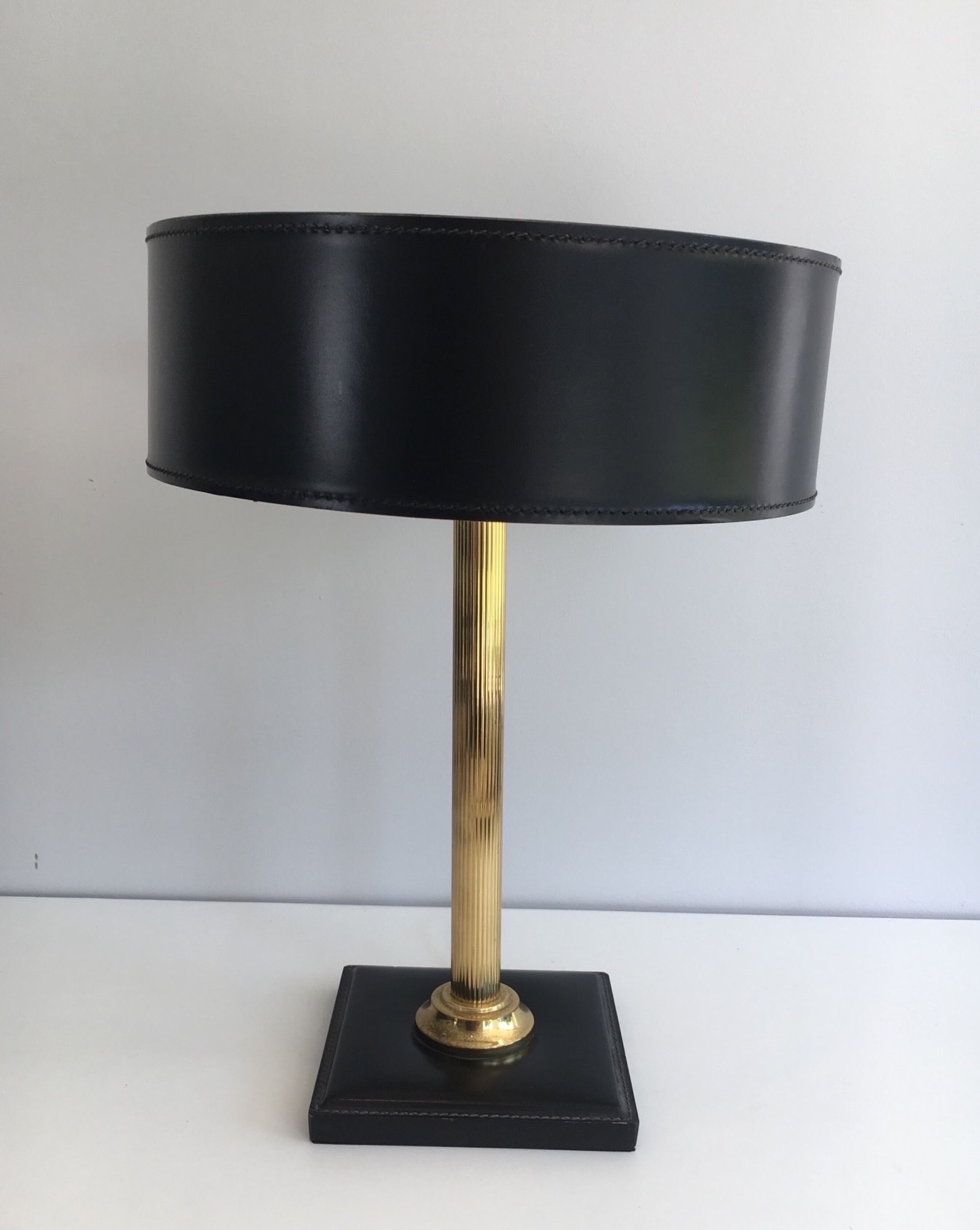 Leather and brass desk lamp