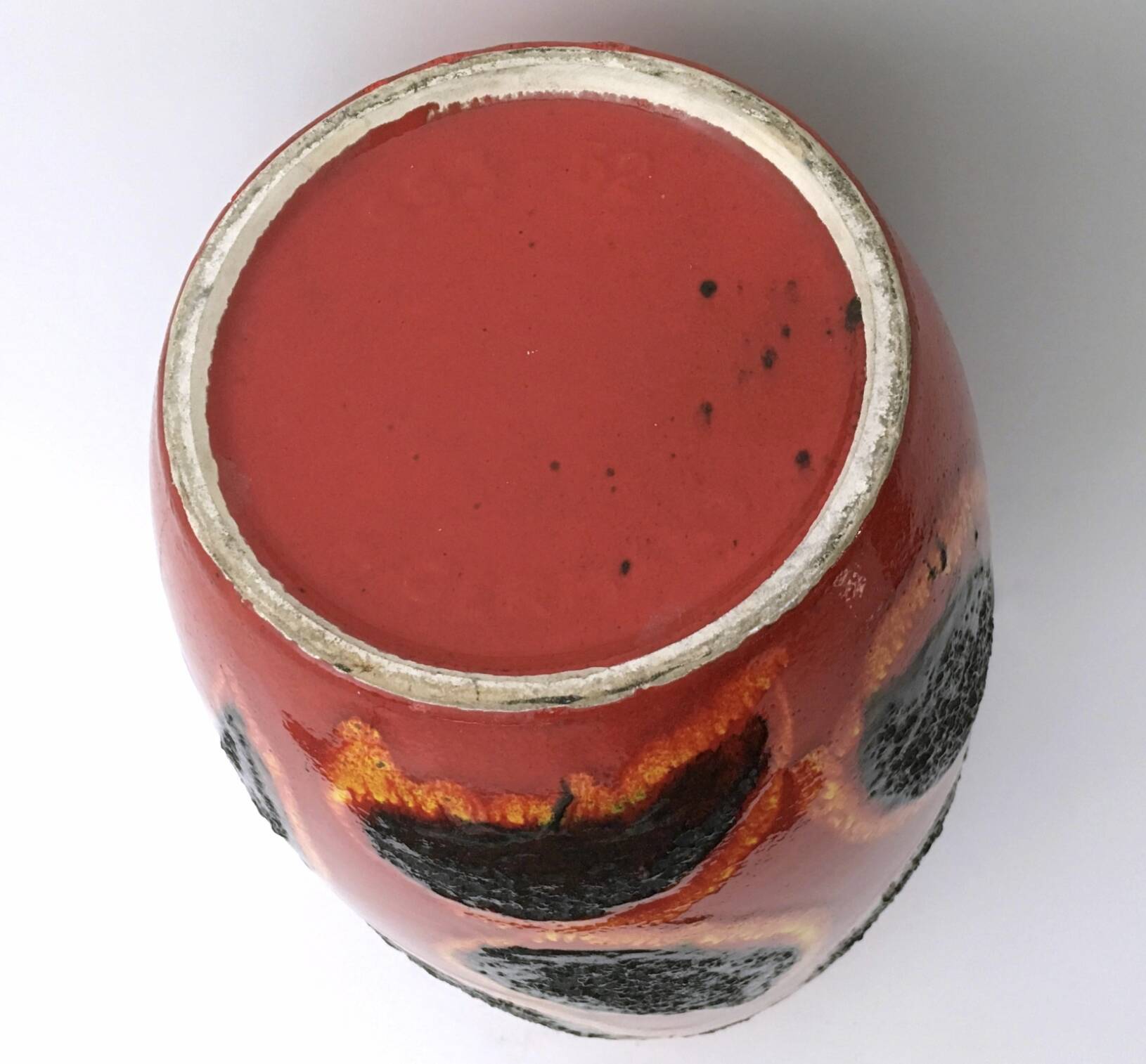 Handmade Orange, Red and Black Glazed Ceramic Vase, Germany