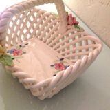Empty pocket basket in woven white ceramic / vintage 60s-70s
