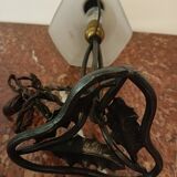 Lampe à poser Art Déco, pied fer forgé et tulipe en pate de verre