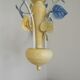 Vintage French 3 Light Chandelier with Blue & Yellow Leaf Glass Shades 5064