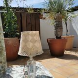 Table lamp - glass foot and hook lampshade 70s