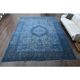 1970s Vintage Persian Handmade Wool Cotton Blue Area Rug 297x385