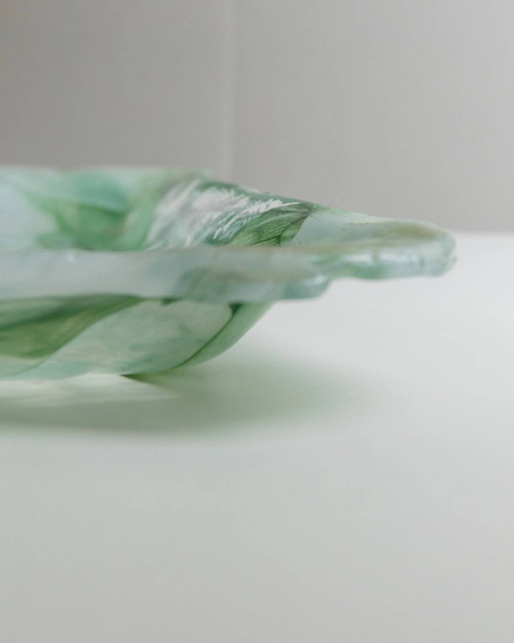 Vintage Murano Glass Tray in Green and White Swirls - Handmade Italian Glass, Mid-Century 1970s