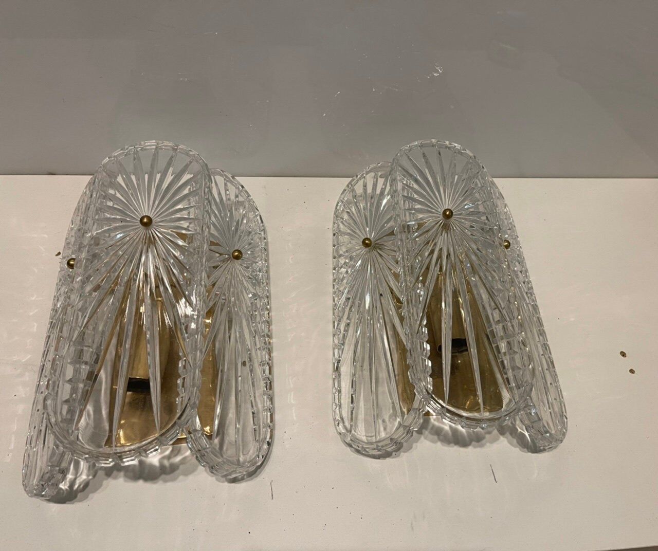 Mid-Century Crystal Sconces, Set of 2