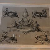 Paire de Gravures anciennes avec cadre doré feuille d'acanthe