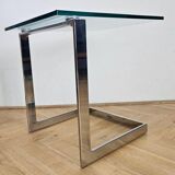 Midcentury Design Cantilevered Glass & Chrome Side Coffee Table, 1980s