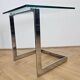 Midcentury Design Cantilevered Glass & Chrome Side Coffee Table, 1980s