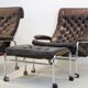 Paire de fauteuils 'bore' en cuir Noboru Nakamura avec pouf, années 1970