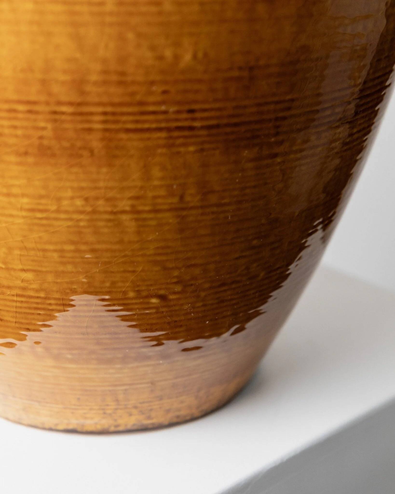 XXL Scheurich ceramic vase with beige-brown gradient glaze, jug with handle, 1970s Germany, vintage country-house decor