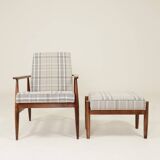 Ensemble vintage fauteuil et repose-pieds Tartan Royal Design Mid Century Style