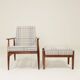 Vintage armchair and footrest set in Royal Tartan Design mid-century style.