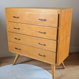 Vintage chest of drawers with tapered legs from the 1960s.
