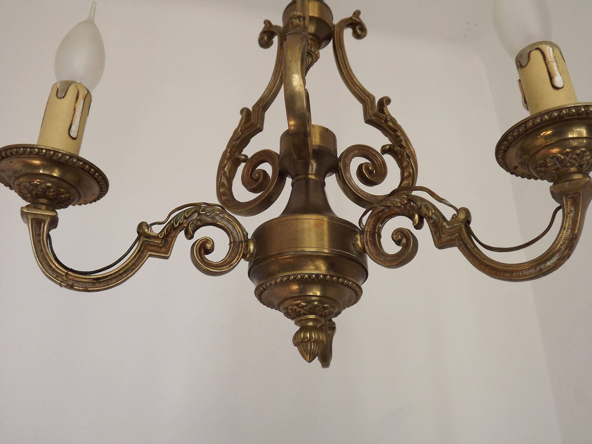 French Vintage Bronze Art Nouveau Style 3-Light 3-Sided Cage Chandelier