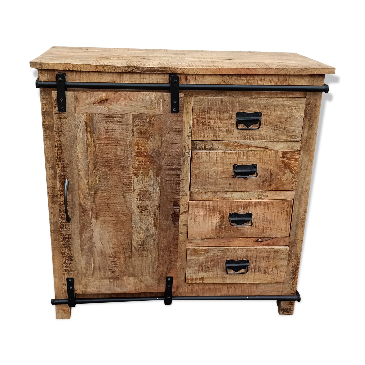 Wooden extra furniture with a sliding door and 4 drawers