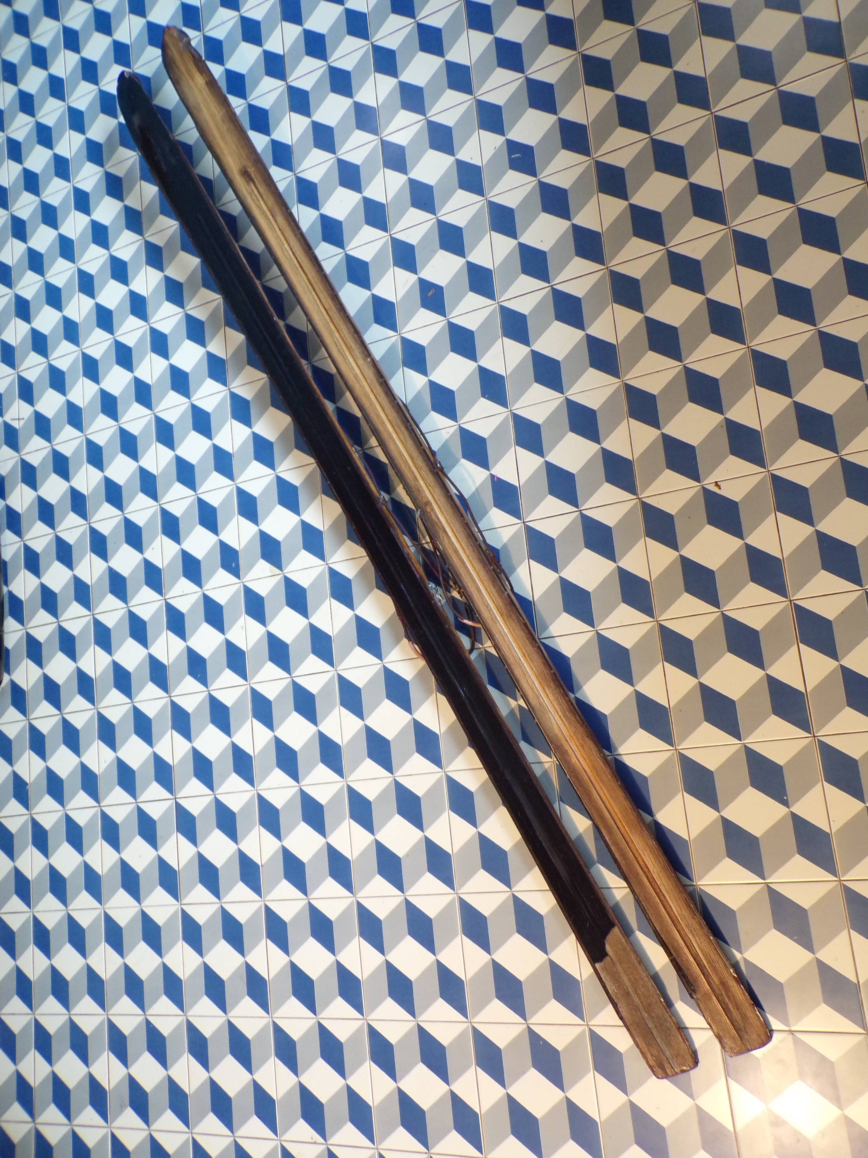 Pair of vintage wooden skis L=217cm