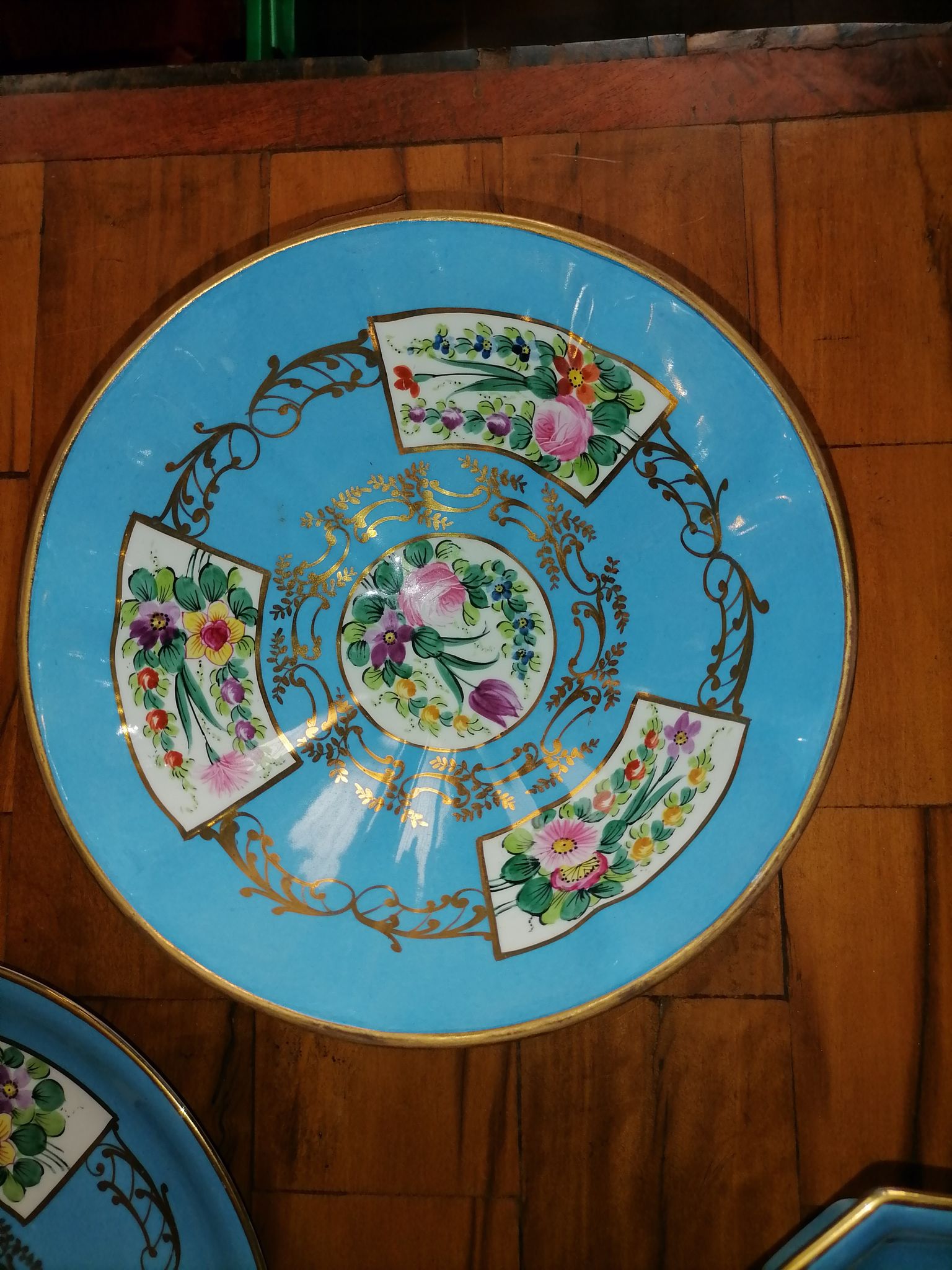 set of 4-piece dessert service pie dish, compotier, fruit cut and shady floral décor