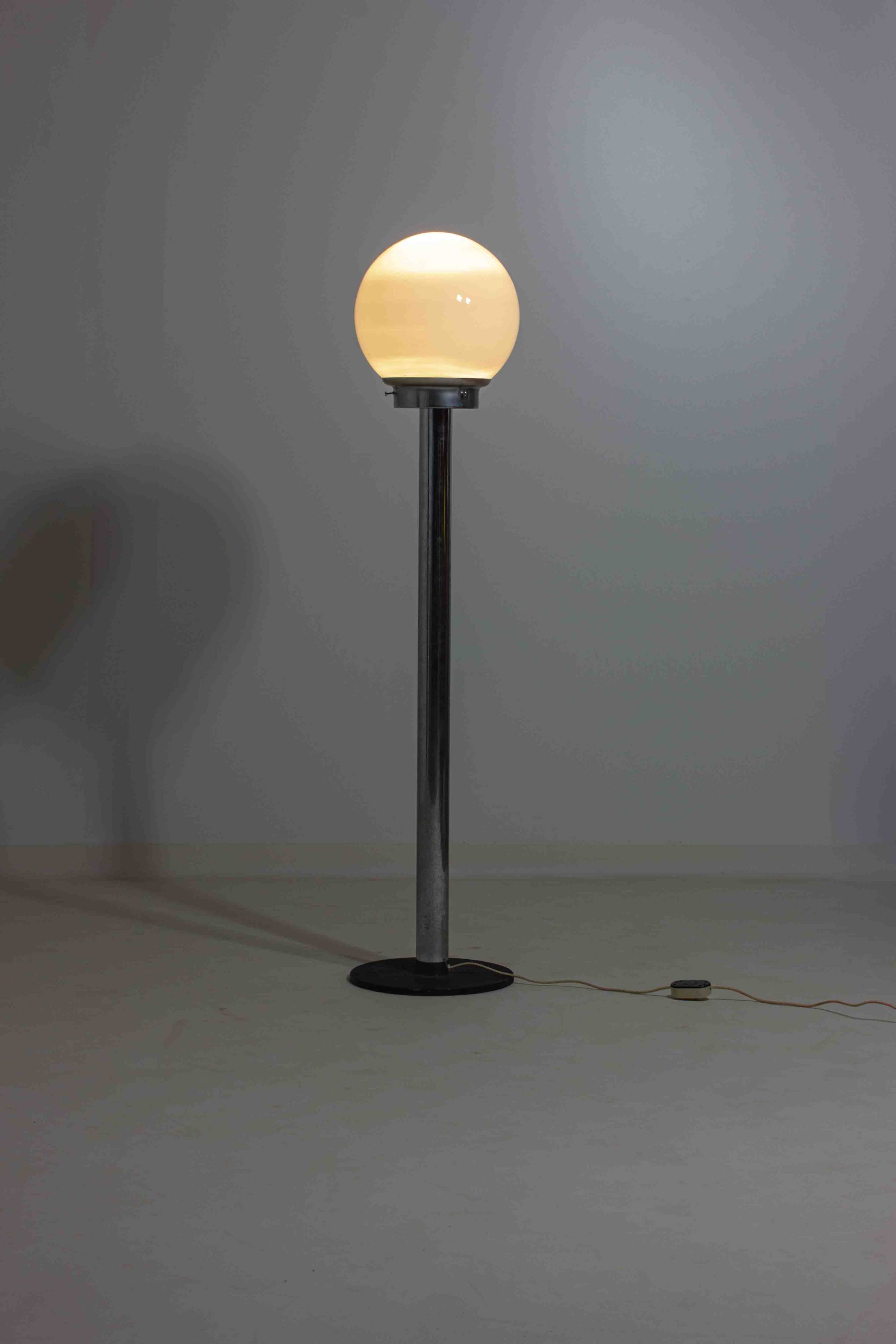 Chrome floor lamp with large opaline globe, Italy 1970s