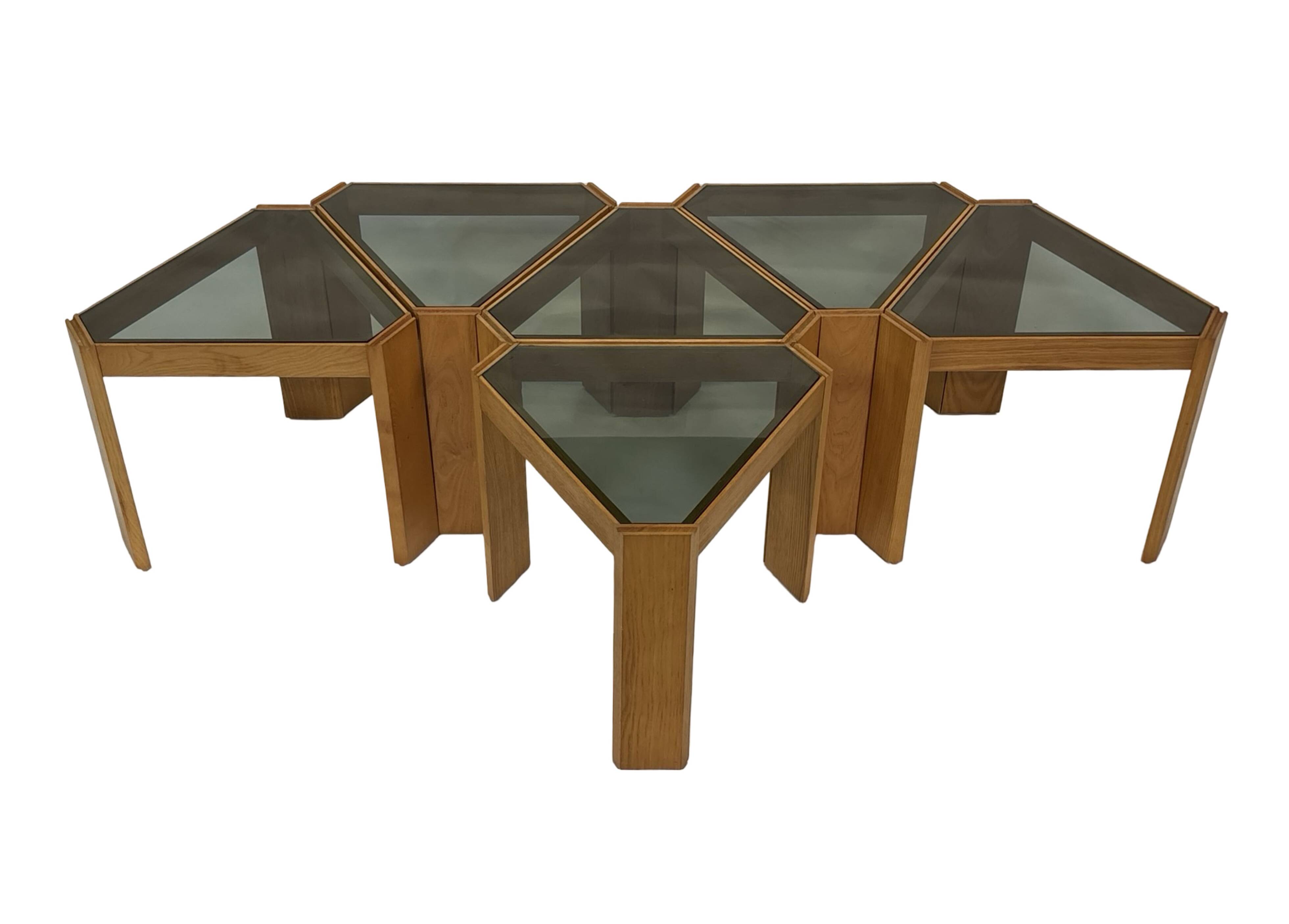 Vintage Set of 3 side tables by Porada Arredi, 1970s nesting tables design