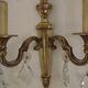 French Pair of Double Empire Brass Wall Sconces with Diamond Crystal Drops