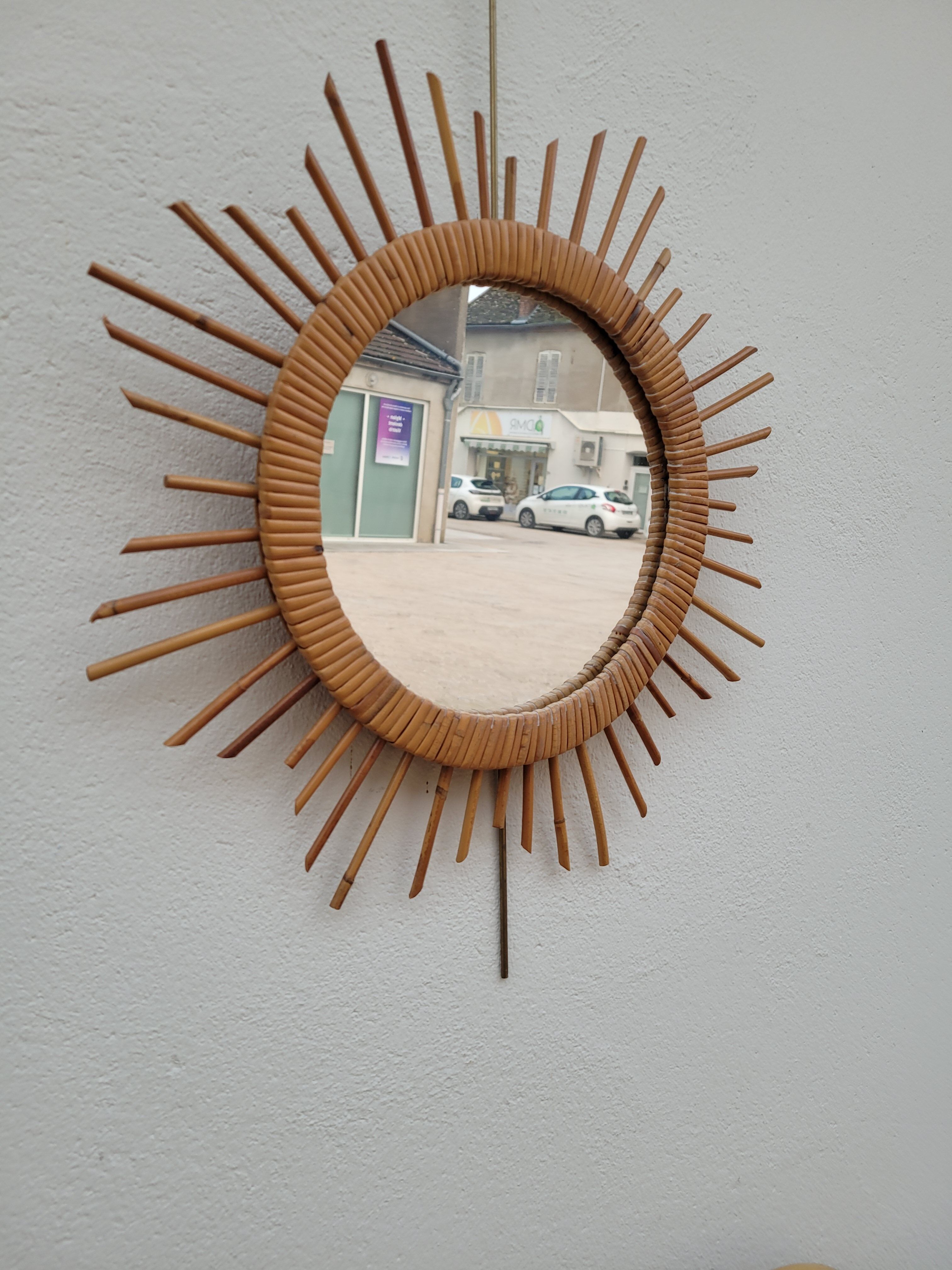 1950 vintage rattan dressing table with sun mirror