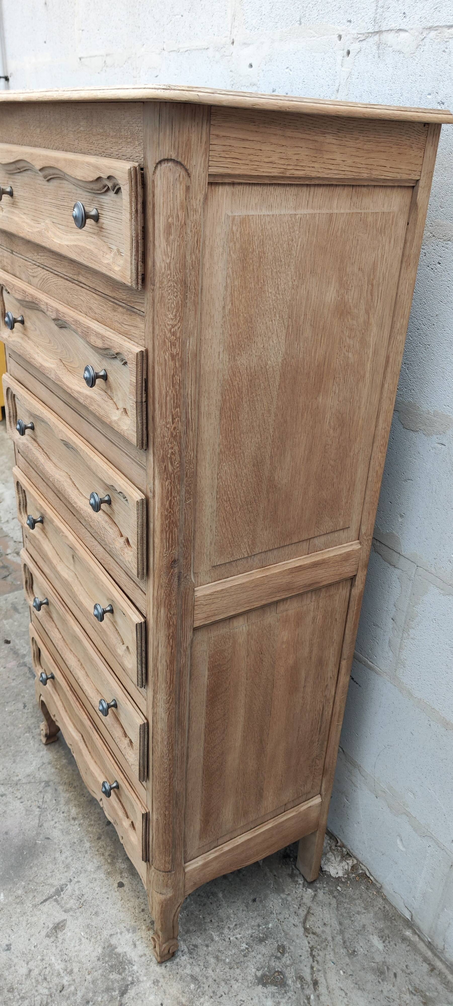 Louis XV style raw oak chest of drawers