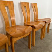 4 old French design solid elm chairs from the 70s vintage