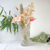 Vintage crystal vase with chiseled pattern