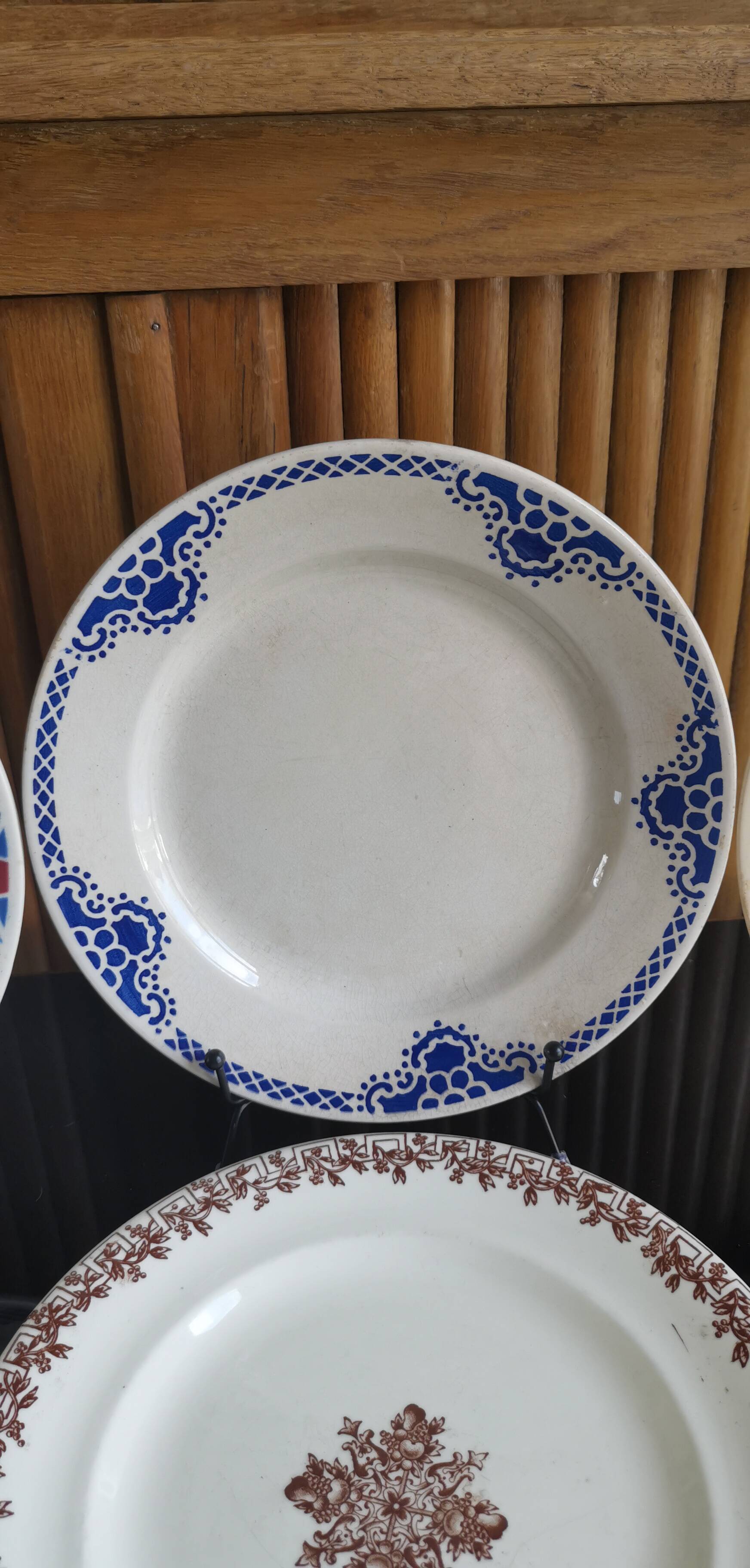 4 old mismatched plates Gien, St Amand, K&G Lunéville