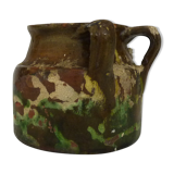 Glazed terracotta pottery with 2 handles brown yellow green. italian pottery. year 50